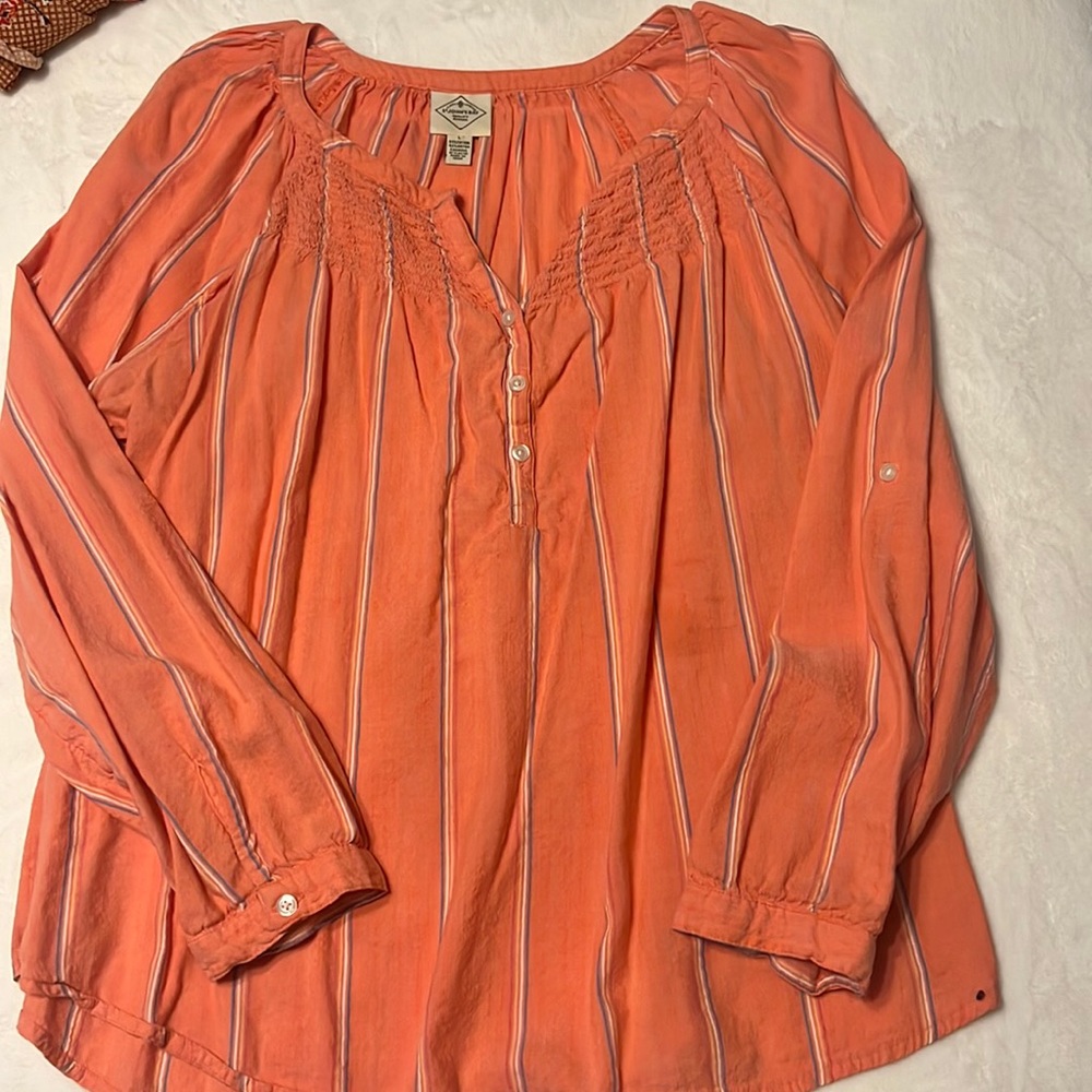 Peach, long sleeve blouse, large